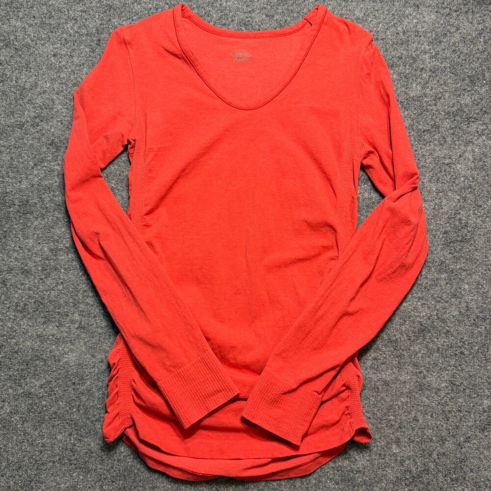 Athleta Women's V-Neck Ruched Long Sleeve Athletic Top Size LARGE